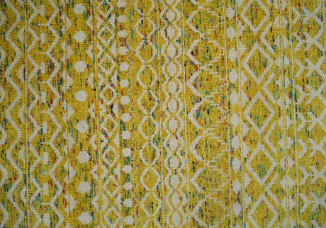 8.7x11.4 Hand Knotted Gold and White Ivory Contemporary Southwestern Tribal Trellis Recycled Silk Area Rug | OP4