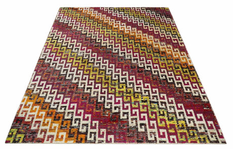 8x10 and 9x12 Hand Knotted Multicolor Modern Contemporary Southwestern Tribal Trellis Recycled Silk Area Rug
