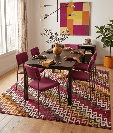 8x10 and 9x12 Hand Knotted Multicolor Modern Contemporary Southwestern Tribal Trellis Recycled Silk Area Rug