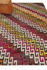 8x10 and 9x12 Hand Knotted Multicolor Modern Contemporary Southwestern Tribal Trellis Recycled Silk Area Rug