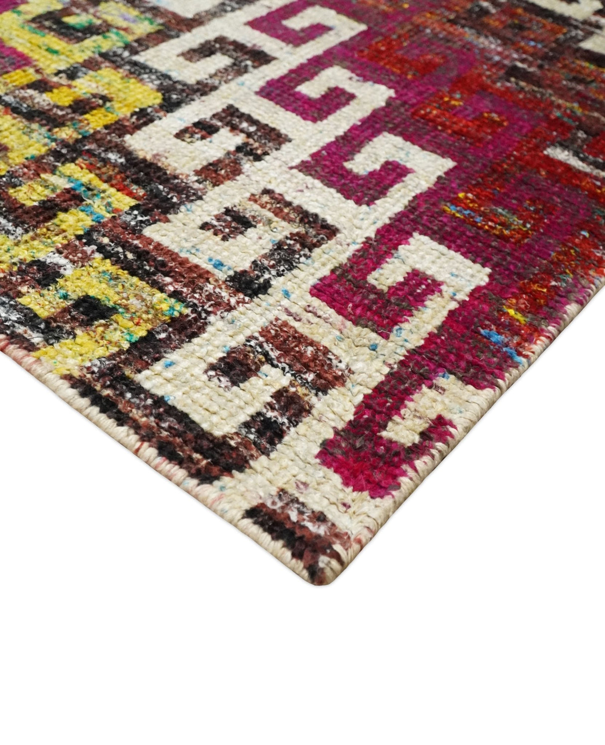 8x10 and 9x12 Hand Knotted Multicolor Modern Contemporary Southwestern Tribal Trellis Recycled Silk Area Rug