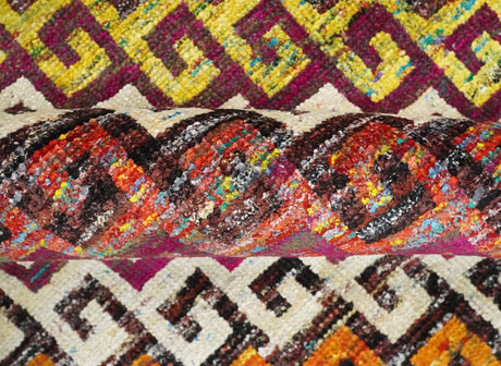 8x10 and 9x12 Hand Knotted Multicolor Modern Contemporary Southwestern Tribal Trellis Recycled Silk Area Rug