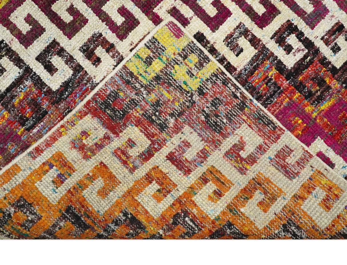 8x10 and 9x12 Hand Knotted Multicolor Modern Contemporary Southwestern Tribal Trellis Recycled Silk Area Rug