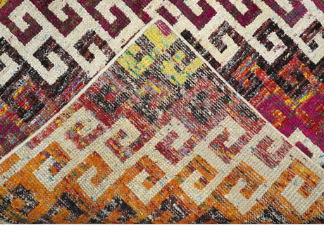 8x10 and 9x12 Hand Knotted Multicolor Modern Contemporary Southwestern Tribal Trellis Recycled Silk Area Rug