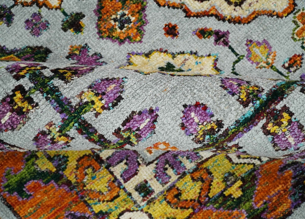 8x10 and 9x12 Hand Knotted Silver, Rust and Gold Persian Oushak made of Recycled Silk Area Rug