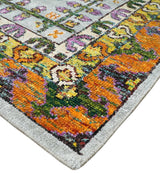 8x10 and 9x12 Hand Knotted Silver, Rust and Gold Persian Oushak made of Recycled Silk Area Rug