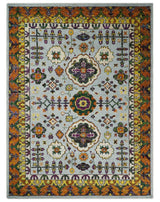 8x10 and 9x12 Hand Knotted Silver, Rust and Gold Persian Oushak made of Recycled Silk Area Rug