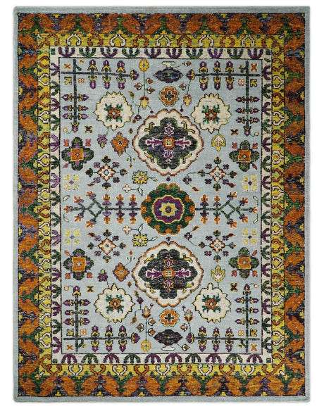 8x10 and 9x12 Hand Knotted Silver, Rust and Gold Persian Oushak made of Recycled Silk Area Rug
