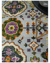 8x10 and 9x12 Hand Knotted Silver, Rust and Gold Persian Oushak made of Recycled Silk Area Rug