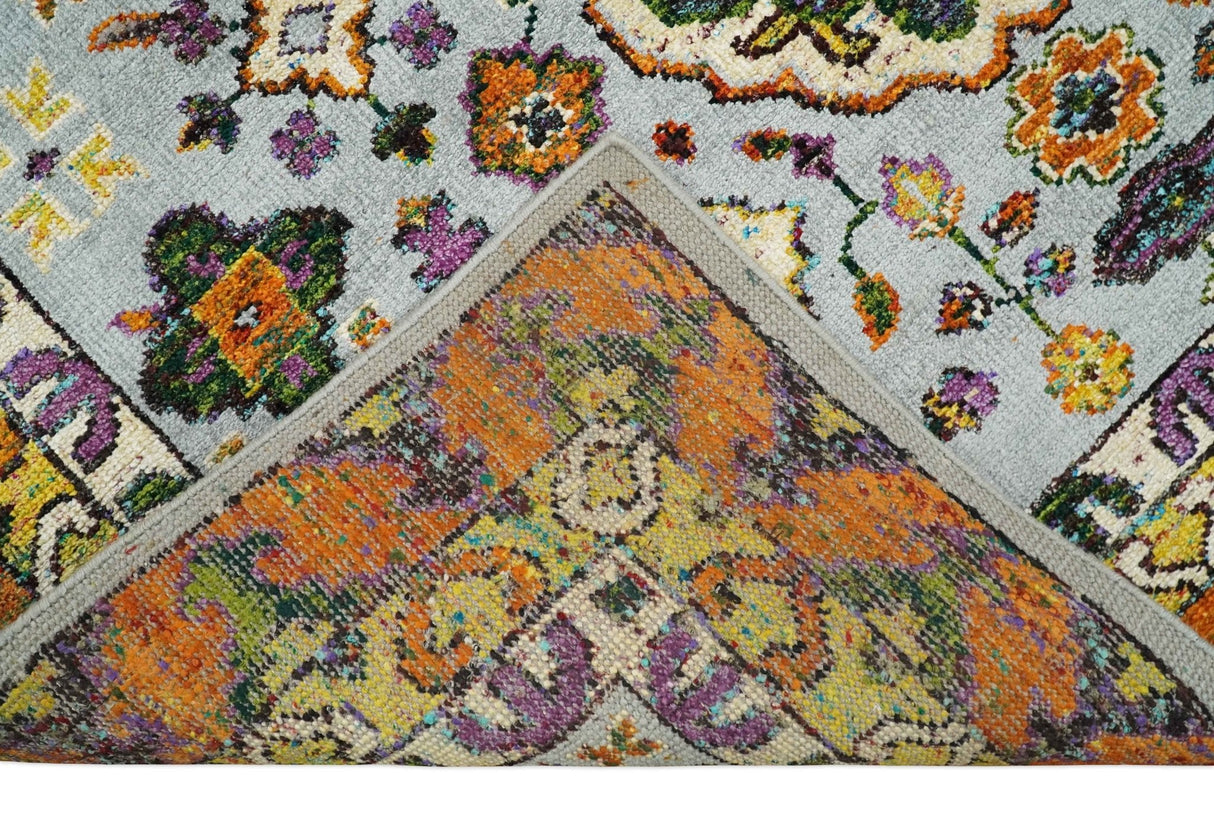 8x10 and 9x12 Hand Knotted Silver, Rust and Gold Persian Oushak made of Recycled Silk Area Rug