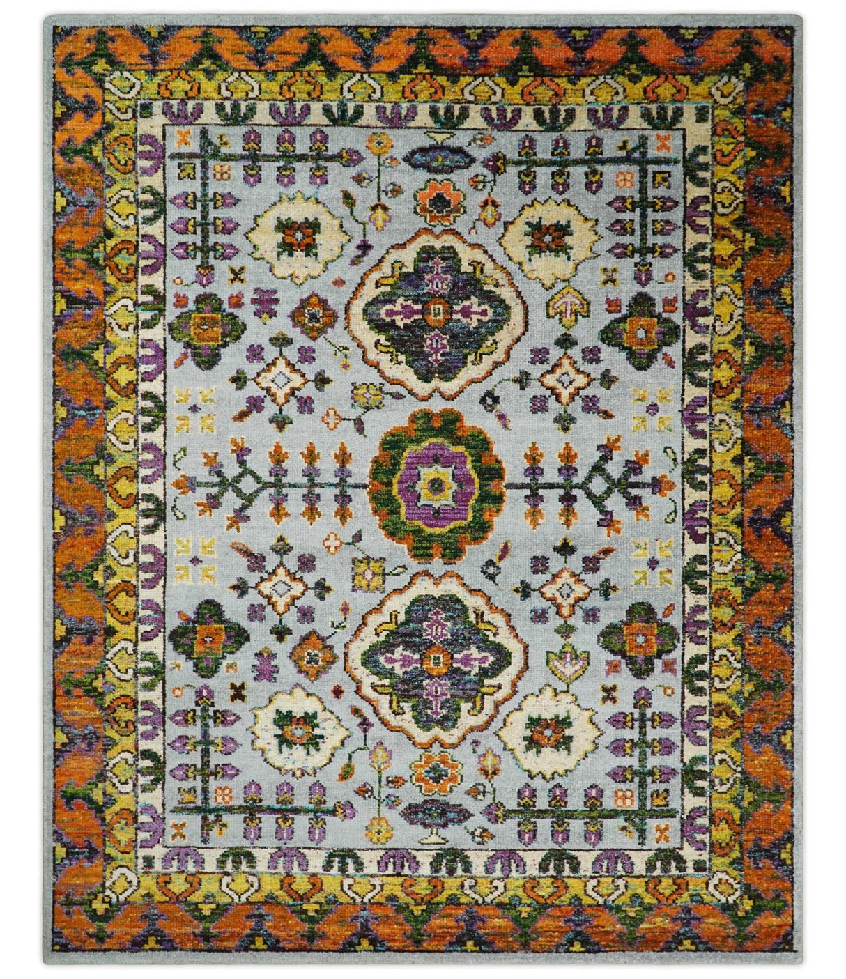 8x10 and 9x12 Hand Knotted Silver, Rust and Gold Persian Oushak made of Recycled Silk Area Rug