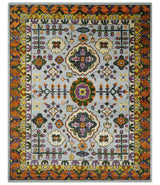 8x10 and 9x12 Hand Knotted Silver, Rust and Gold Persian Oushak made of Recycled Silk Area Rug