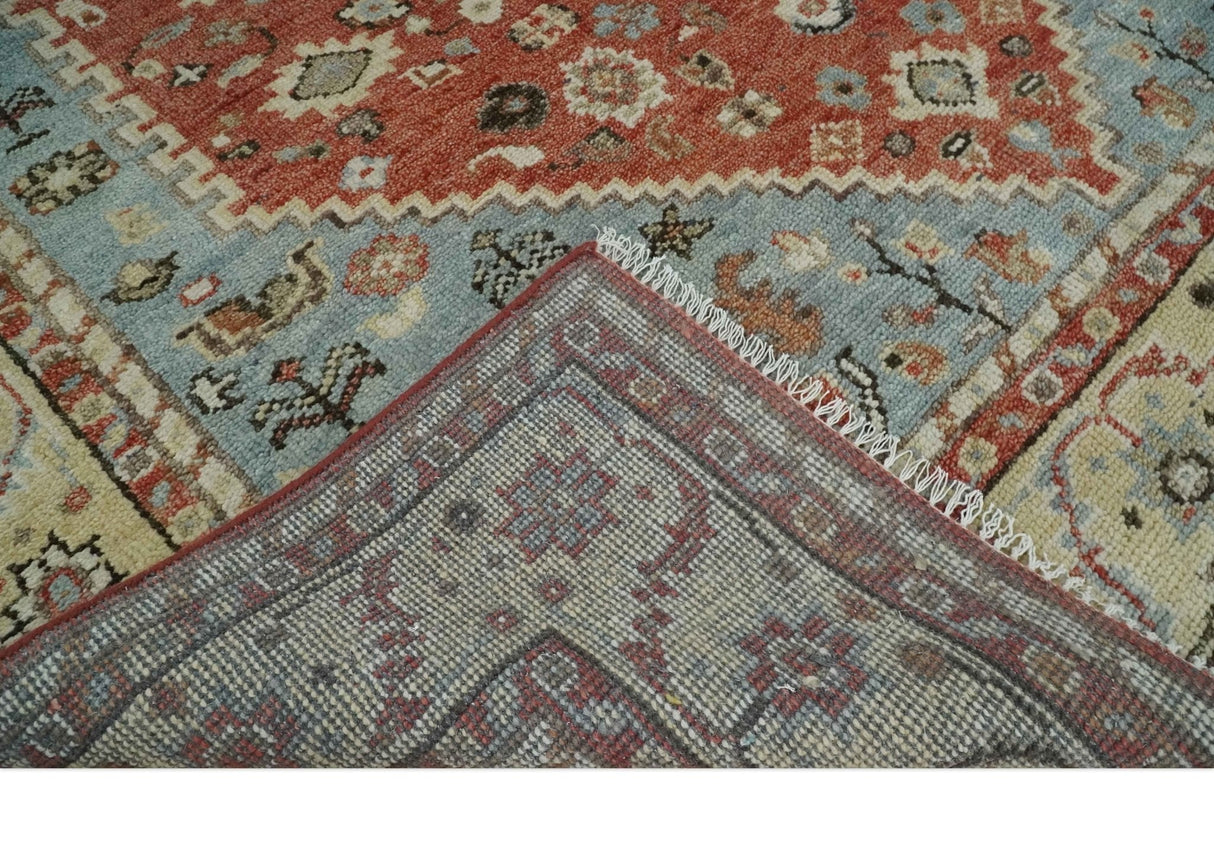 8x10 Antique look Traditional Floral Gray, Rust and Beige Hand knotted wool Area Rug