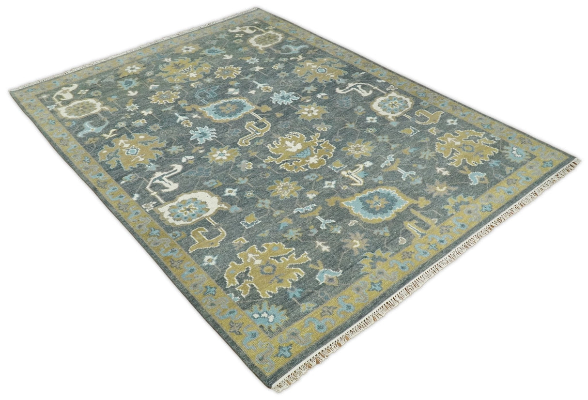 8x10 Beige and Gray Traditional Oushak Hand knotted Oushak Wool Area Rug