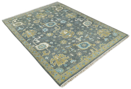 8x10 Beige and Gray Traditional Oushak Hand knotted Oushak Wool Area Rug