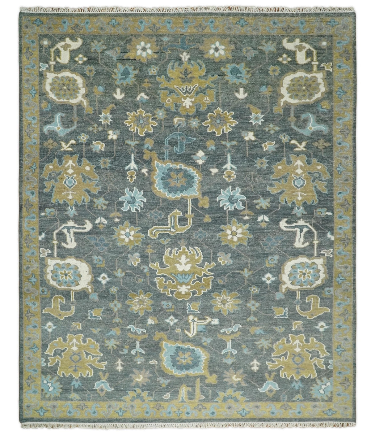 8x10 Beige and Gray Traditional Oushak Hand knotted Oushak Wool Area Rug