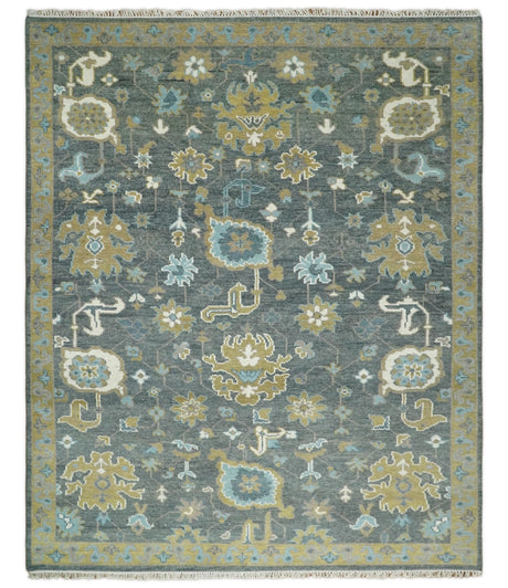 8x10 Beige and Gray Traditional Oushak Hand knotted Oushak Wool Area Rug