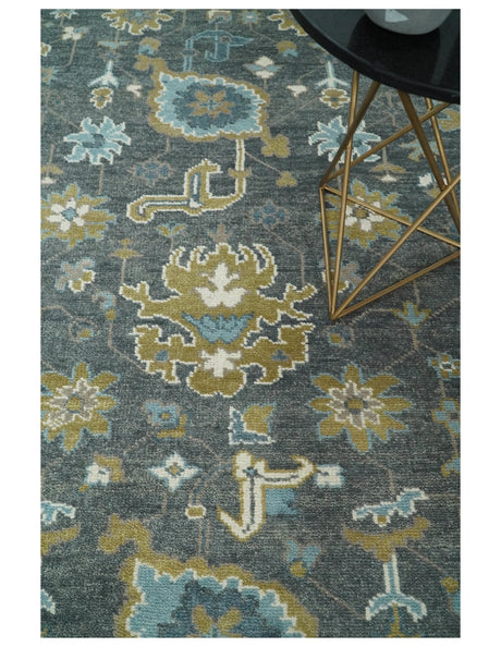 8x10 Beige and Gray Traditional Oushak Hand knotted Oushak Wool Area Rug