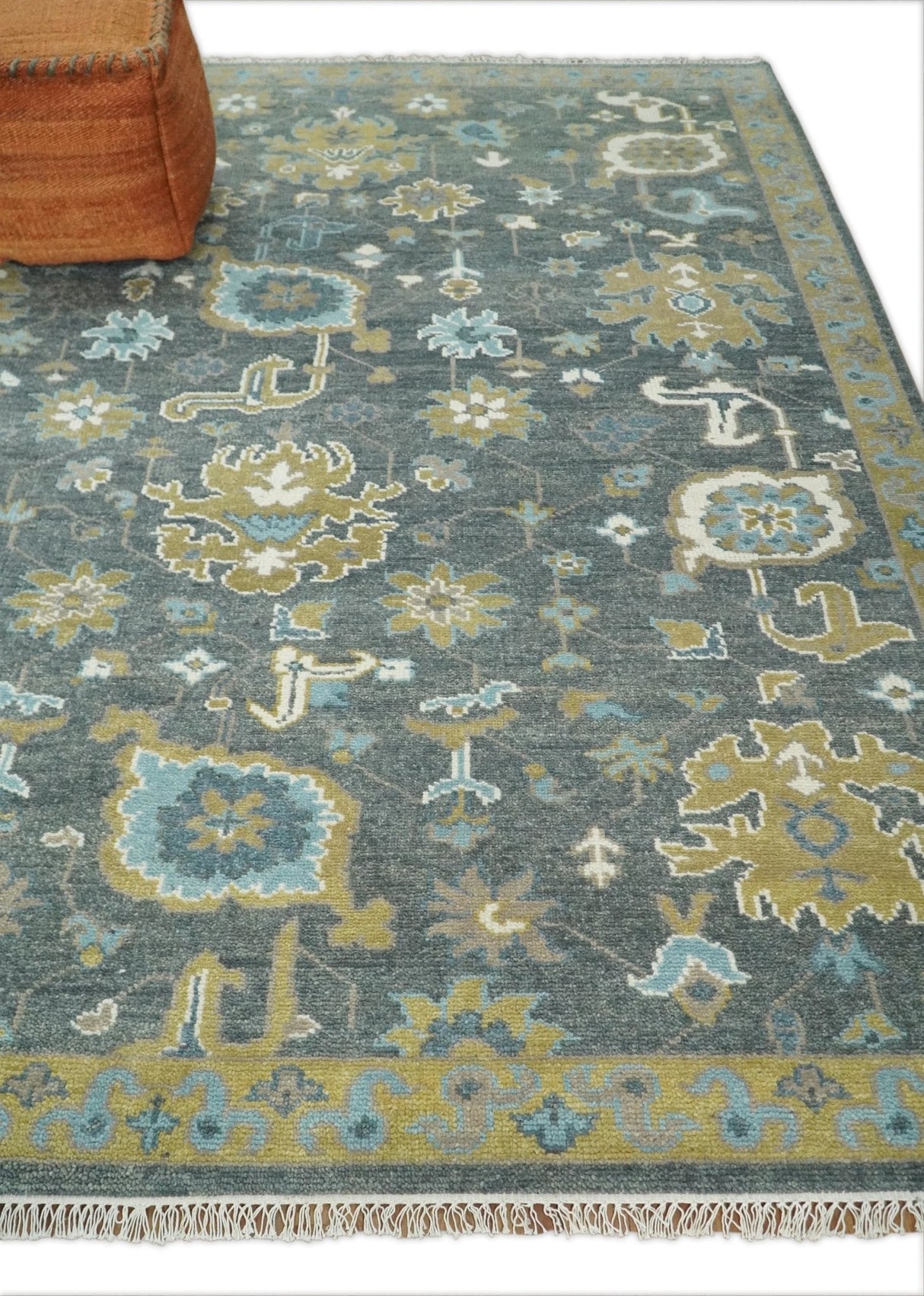 8x10 Beige and Gray Traditional Oushak Hand knotted Oushak Wool Area Rug