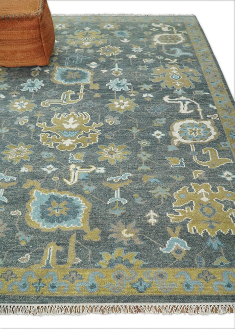 8x10 Beige and Gray Traditional Oushak Hand knotted Oushak Wool Area Rug