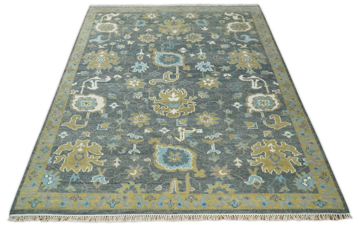 8x10 Beige and Gray Traditional Oushak Hand knotted Oushak Wool Area Rug