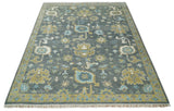 8x10 Beige and Gray Traditional Oushak Hand knotted Oushak Wool Area Rug