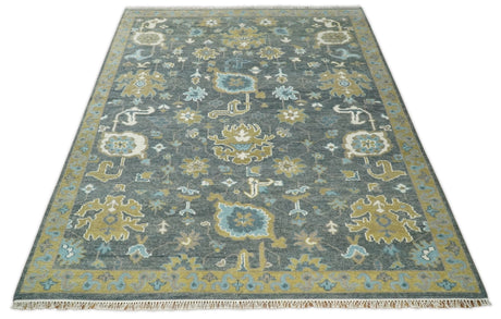 8x10 Beige and Gray Traditional Oushak Hand knotted Oushak Wool Area Rug