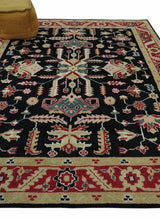 8x10 Black, Rust, and Olive Traditional Oriental Hand Knotted Wool Area Rug