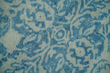 8x10 Blue and Camel Distressed Finish Low Pile Traditional Hand Knotted Wool Rug