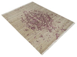 8x10 Camel and Purple Antique Style, Abstract Hand Knotted Low pile Wool Area Rug