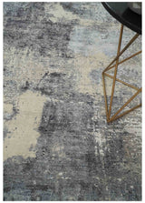 8x10 Charcoal, Beige and Gray Modern Abstract Distressed Finish High Low texture Hand Knotted Rug