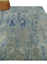 8x10 Fine Blue, Ivory and Beige Hand knotted Abstract wool and Art Silk Area Rug