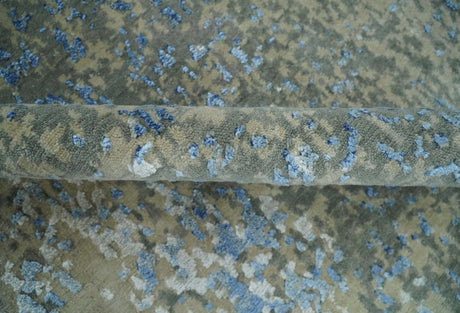 8x10 Fine Blue, Ivory and Beige Hand knotted Abstract wool and Art Silk Area Rug