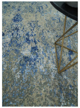 8x10 Fine Blue, Ivory and Beige Hand knotted Abstract wool and Art Silk Area Rug-Area Rug-Parc Decor