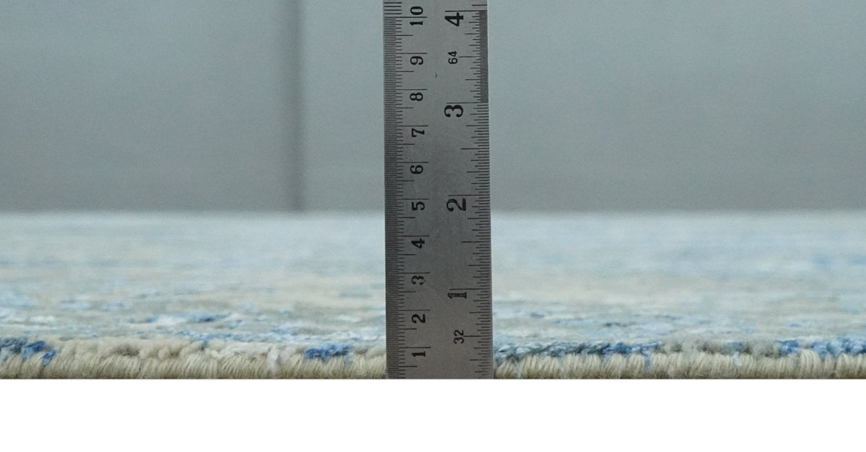 8x10 Fine Blue, Ivory and Beige Hand knotted Abstract wool and Art Silk Area Rug-Area Rug-Parc Decor