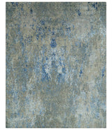 8x10 Fine Blue, Ivory and Beige Hand knotted Abstract wool and Art Silk Area Rug