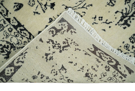 8x10 Fine Hand Knotted Beige and Black Traditional Vintage Persian Antique Wool Rug