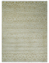 8x10 Fine Hand Knotted Beige and Gold Traditional Vintage Persian Style Antique Silk Rug