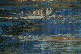 8x10 Fine Hand Knotted Blue and Brown Modern Abstract Wool Area Rug