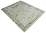 8x10 Fine Hand Knotted Blue and Gold Traditional Turkish Style Bamboo Silk Rug