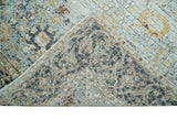 8x10 Fine Hand Knotted Blue and Gold Traditional Turkish Style Bamboo Silk Rug