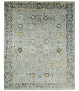 8x10 Fine Hand Knotted Blue and Gold Traditional Turkish Style Bamboo Silk Rug