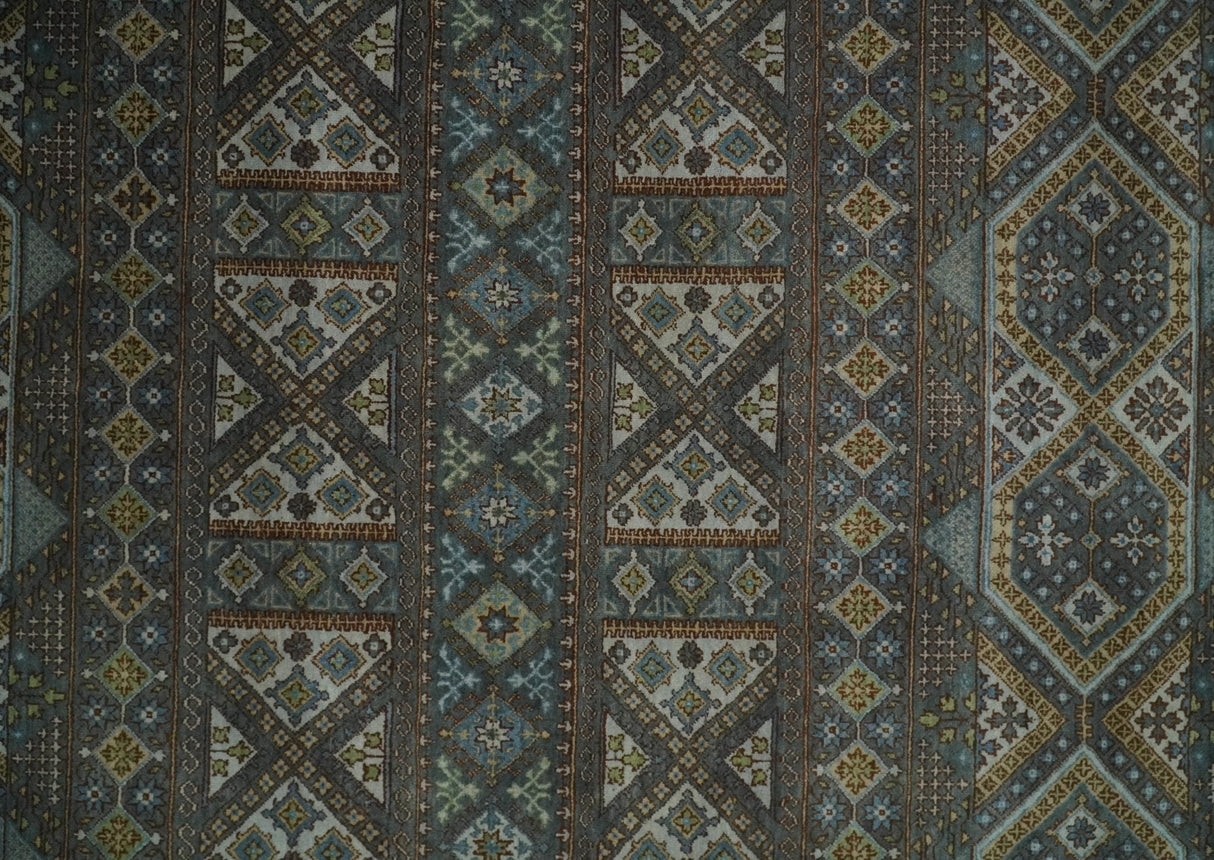 8x10 Fine Hand Knotted Brown and Blue Southwestern Traditional Antique Area Rug