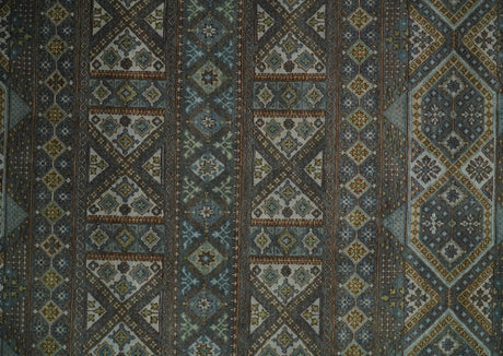 8x10 Fine Hand Knotted Brown and Blue Southwestern Traditional Antique Area Rug