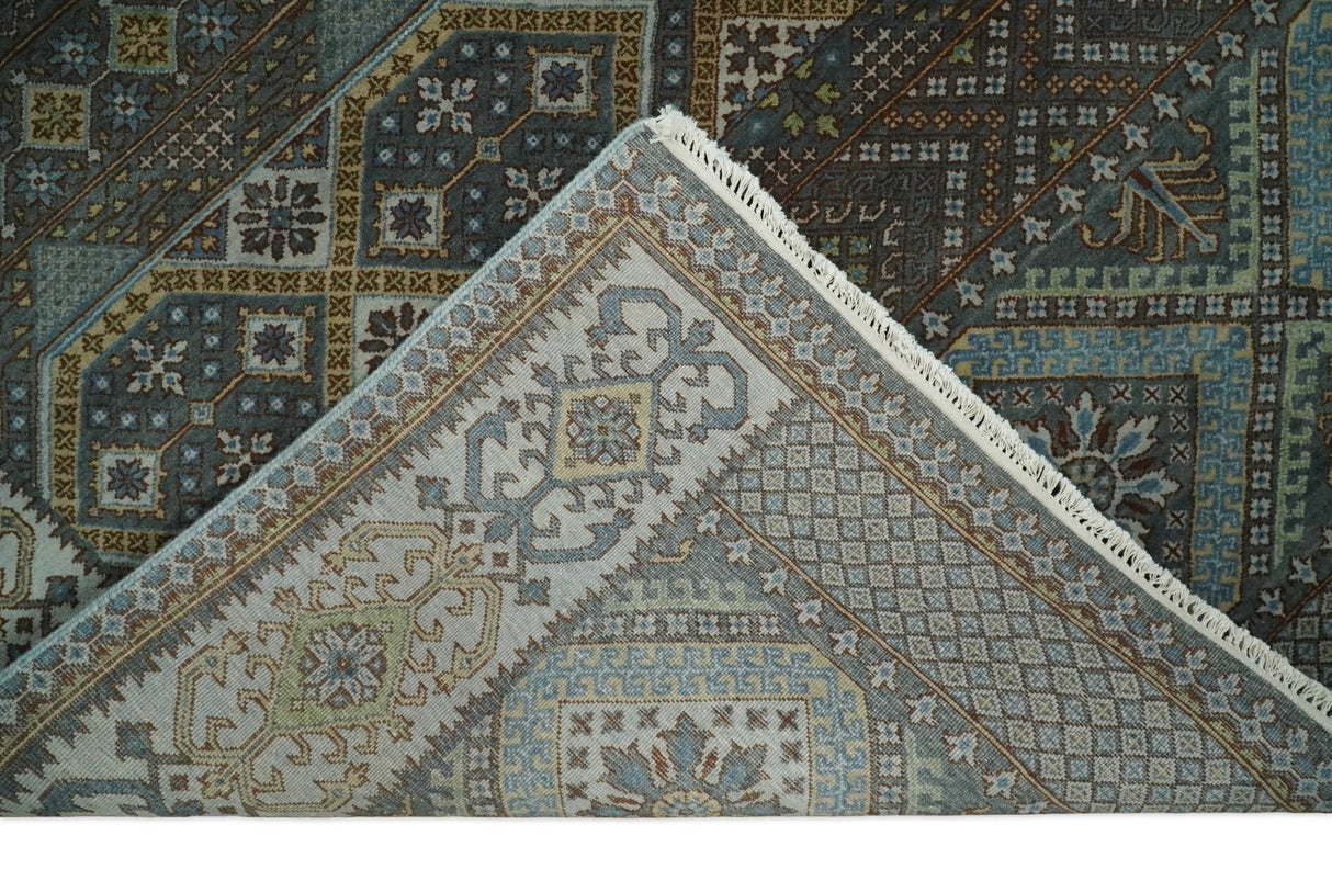 8x10 Fine Hand Knotted Brown and Blue Southwestern Traditional Antique Area Rug