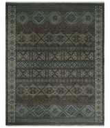 8x10 Fine Hand Knotted Brown and Blue Southwestern Traditional Antique Area Rug
