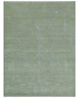 8X10 Fine Hand Knotted Green And Gray Modern abstract Design Wool and Art Silk Rug-Area Rug-Parc Decor