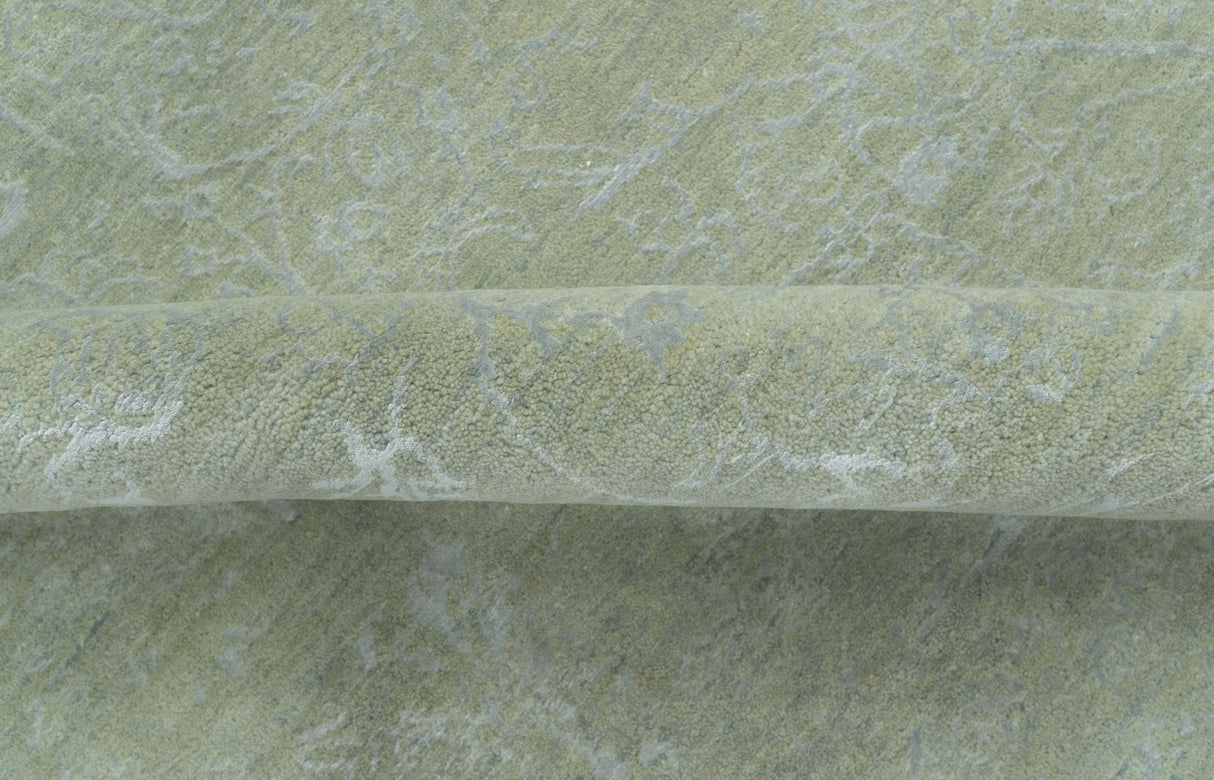 8X10 Fine Hand Knotted Green And Gray Modern abstract Design Wool and Art Silk Rug-Area Rug-Parc Decor