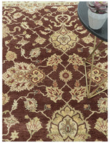 8X10 Fine Hand Knotted Rust And Gold Traditional Design Wool Rug