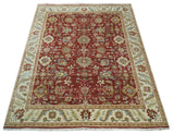 8x10 Fine Hand Knotted Rust and Ivory Traditional Persian Style Antique Wool Rug